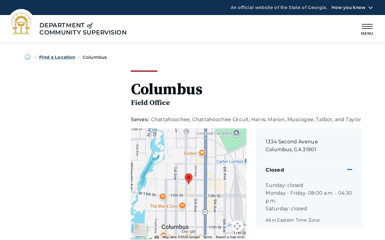 Muscogee County criminal records DCS Columbus supervision office