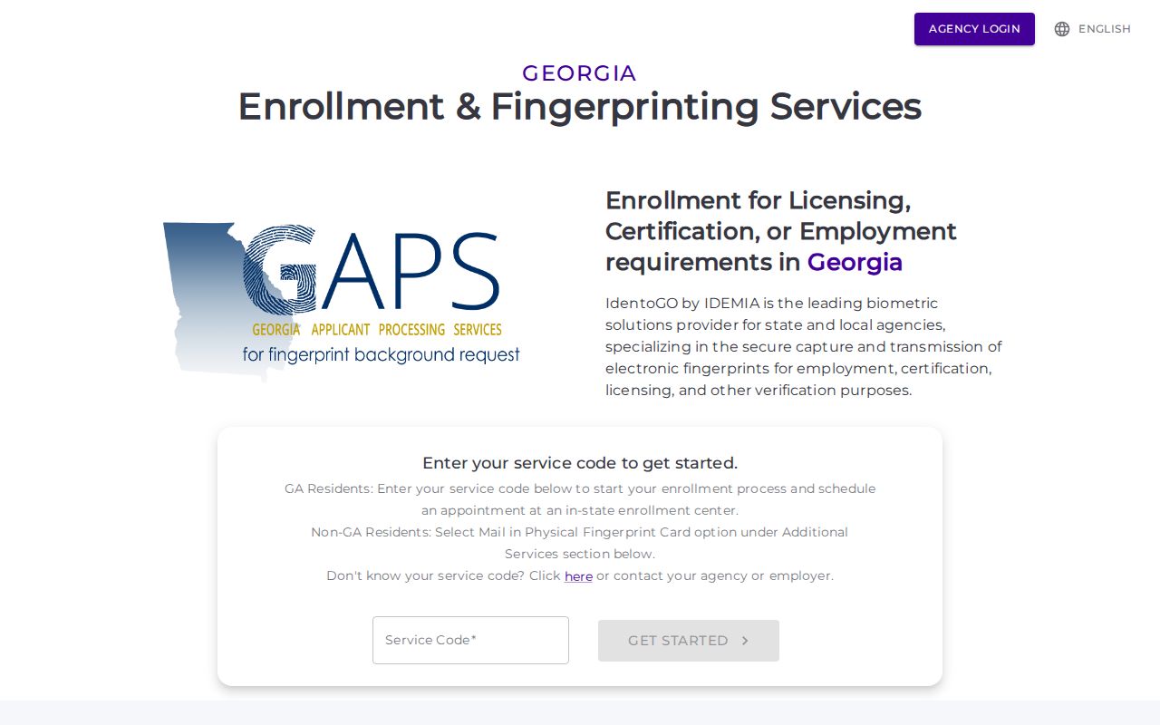 Muscogee County criminal history GAPS fingerprint registration