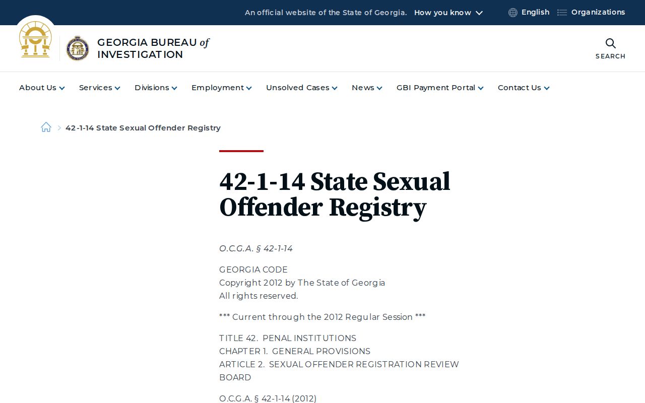 Georgia sex offender registry risk level information from GBI